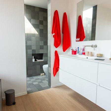 Nieuwbouwwoning - Bamboo Natural - Mosa Quartz - Mosa Scenes - Parket Europees BA - Sant'Agostino Pictart Graphic - Zellige zwart
Plaatsing: tegelwerken Buyck